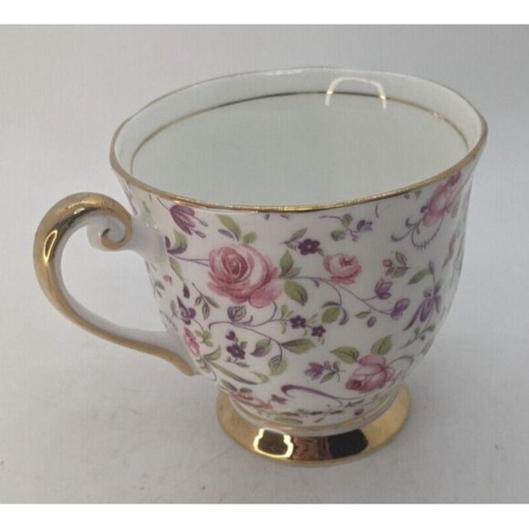Windsor Chintz Teacup and Saucer Pink Roses Fine Bone China Gold Trim Vintage - Picture 8 of 10